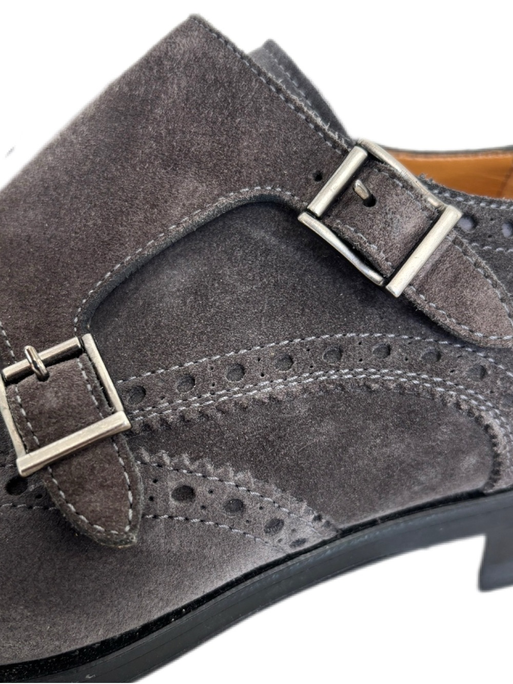 Magnanni Men’s Grey Suede Double Monk Strap Wingtip Brogue Shoes (Made in Spain)